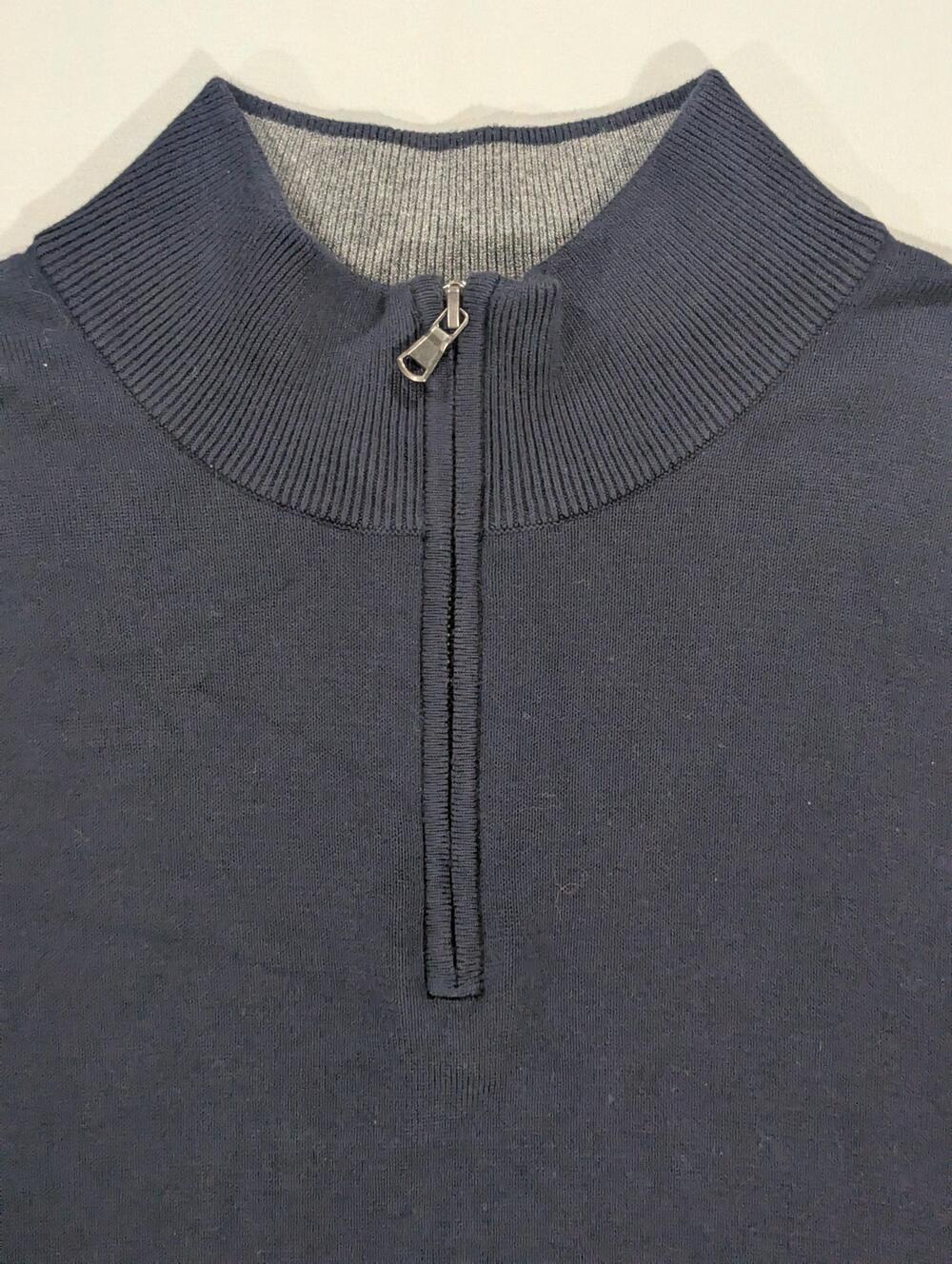 Lands' End Sweater Mens XL Blue 1/4 Zip Mock Neck Supima Cotton Knit Pullover